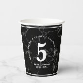 Elegant Black Marble 5 jaar Jubileum Papieren Bekers (Achterkant)