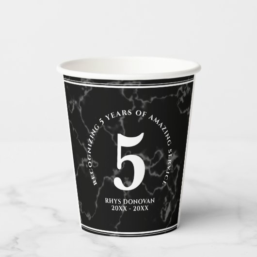 Elegant Black Marble 5 jaar Jubileum Papieren Bekers (Achterkant)