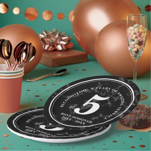 Elegant Black Marble 5 jaar Jubileum Papieren Bordje (Multi)