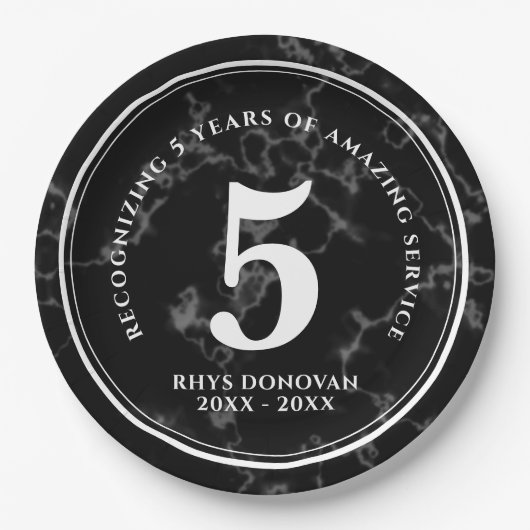 Elegant Black Marble 5 jaar Jubileum Papieren Bordje (Voorkant)
