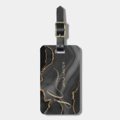 Elegant Black Marble Agate Monogram Aangepast Bagagelabel (Voorkant verticaal)