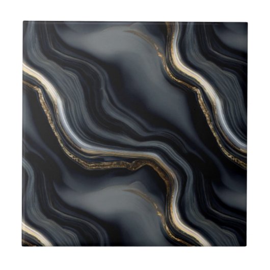 Elegant Black Marble and Gold Veins Abstract Tegeltje (Voorkant)