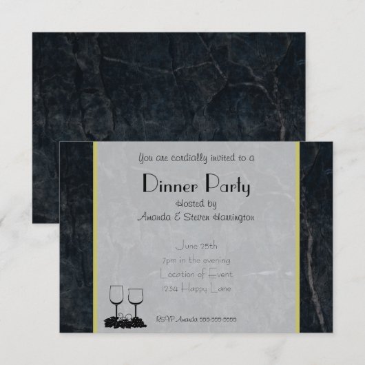 Elegant Black Marble Dinner Party Kaart (Voorkant / Achterkant)