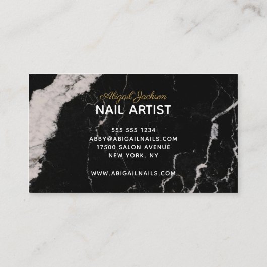 Elegant Black Marble Gold Nails op "Name" Visitekaartje (Achterkant)