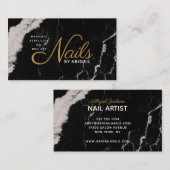 Elegant Black Marble Gold Nails op "Name" Visitekaartje (Voorkant / Achterkant)