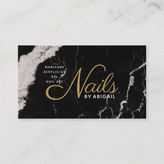 Elegant Black Marble Gold Nails op "Name" Visitekaartje (Voorkant)