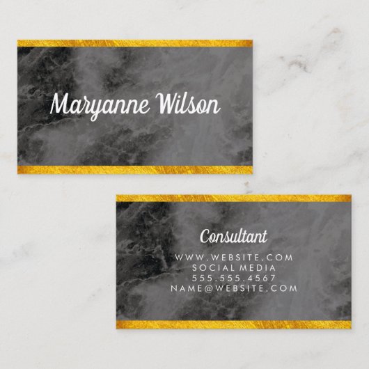 Elegant Black Marble Gold Trim Visitekaartje (Voorkant / Achterkant)