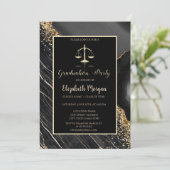 Elegant Black Marble Law School Graduparty Kaart (Staand voorkant)