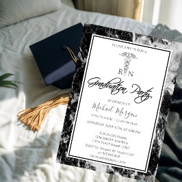 Elegant Black Marble, Nurse Graduation Party Kaart