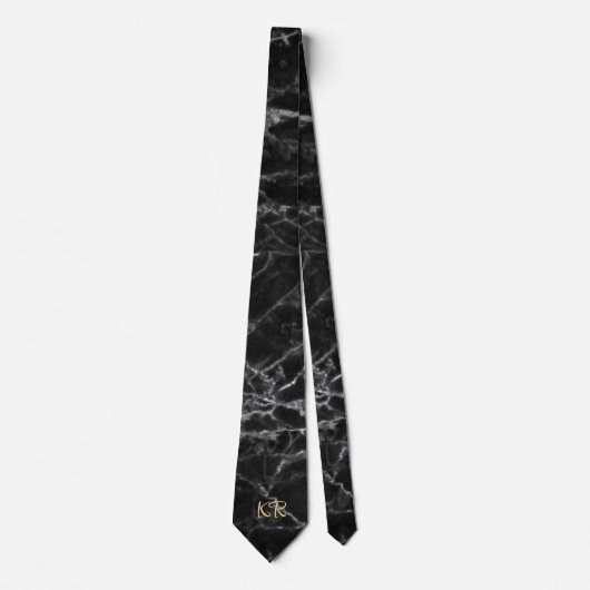 Elegant Black Marble Pattern Initialen Stropdas (Voorkant)