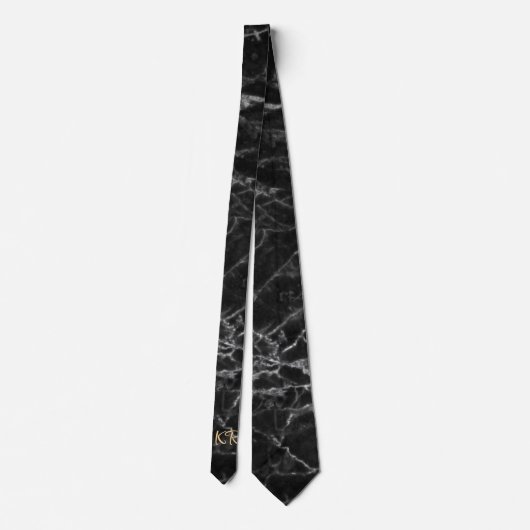 Elegant Black Marble Pattern Initialen Stropdas (Achterkant)