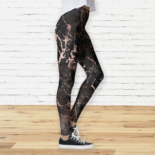Elegant Black Marble Roos Gold Leggings