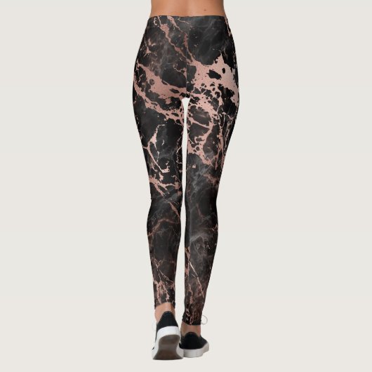 Elegant Black Marble Roos Gold Leggings (Achterkant)