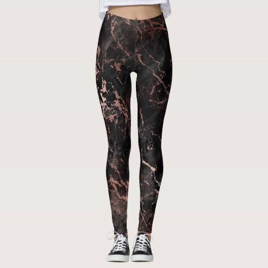 Elegant Black Marble Roos Gold Leggings (Voorkant)