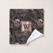 Elegant Black Marble Roos Gold Monogram Bad Handdoek (Wasdoekje)
