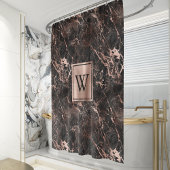 Elegant Black Marble Roos Gold Monogram Douchegordijn