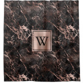 Elegant Black Marble Roos Gold Monogram Douchegordijn (Voorkant)