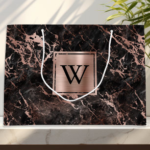 Elegant Black Marble Roos Gold Monogram Groot Cadeauzakje
