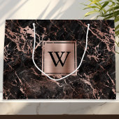 Elegant Black Marble Roos Gold Monogram Groot Cadeauzakje
