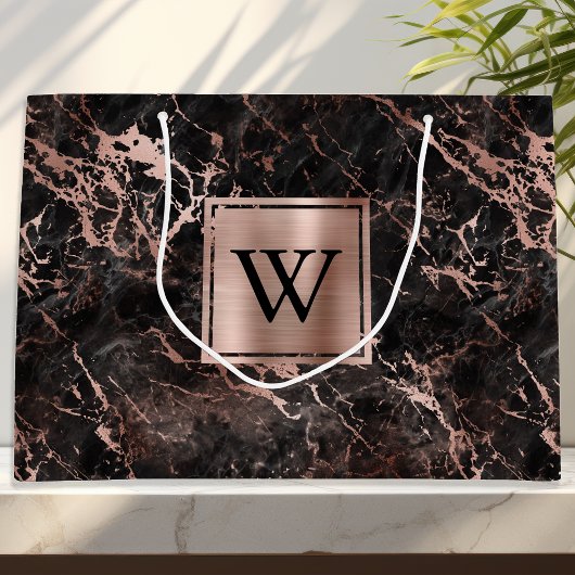 Elegant Black Marble Roos Gold Monogram Groot Cadeauzakje