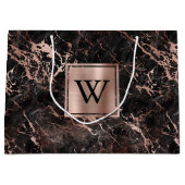 Elegant Black Marble Roos Gold Monogram Groot Cadeauzakje (Voorkant)