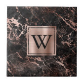 Elegant Black Marble Roos Gold Monogram Tegeltje (Voorkant)
