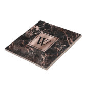 Elegant Black Marble Roos Gold Monogram Tegeltje (Zijkant)