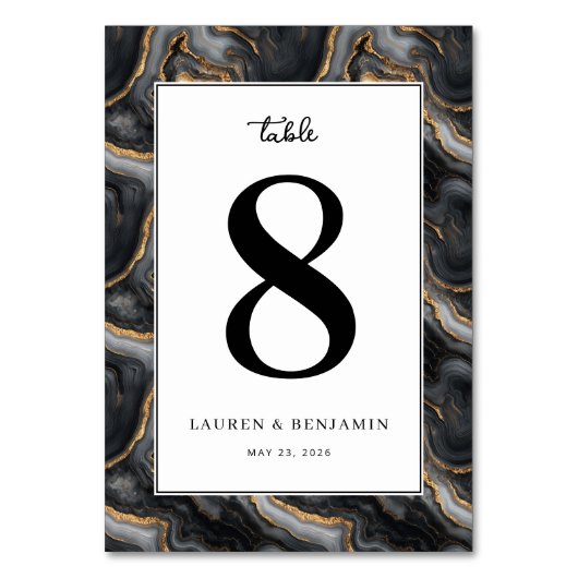 Elegant Black Marbled Number Eight Kaart (Voorkant)