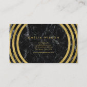 Elegant Black Marmer Faux Gold Round Lines Visitekaartje (Achterkant)
