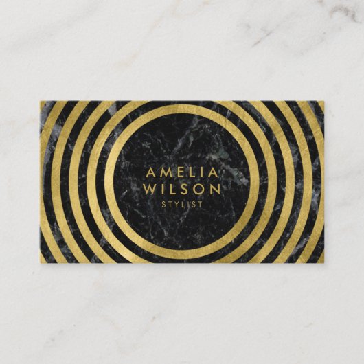 Elegant Black Marmer Faux Gold Round Lines Visitekaartje (Voorkant)