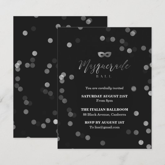 Elegant Black Masquerade Ball Party Kaart (Voorkant / Achterkant)