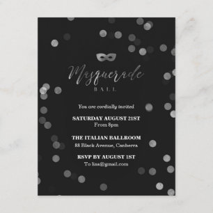 Elegant Black Masquerade Ball Party Kaart