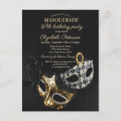 Elegant Black Masquerade, Masque 18th Birthday Uitnodiging Briefkaart (Voorkant)