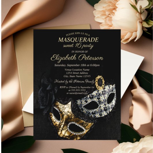 Elegant Black Masquerade, Masque Sweet 16 Kaart