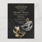 Elegant Black Masquerade, Masque Sweet 16 Uitnodiging Briefkaart (Voorkant)