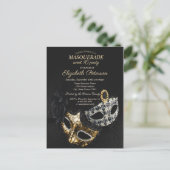 Elegant Black Masquerade, Masque Sweet 16 Uitnodiging Briefkaart (Staand voorkant)