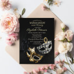 Elegant Black Masquerade, Masque Sweet 16 Uitnodiging Briefkaart<br><div class="desc">Elegant masque op zwarte achtergrond.</div>