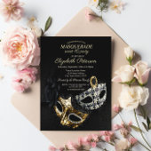 Elegant Black Masquerade, Masque Sweet 16 Uitnodiging Briefkaart