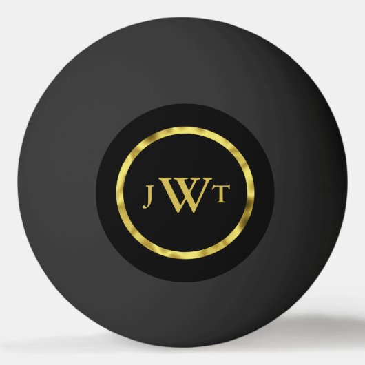 Elegant Black met Faux Gold Monogram Pingpongbal (Voorkant)