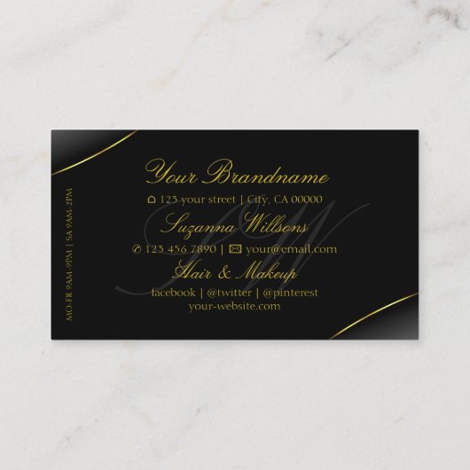 Elegant Black met Gold Border en Monogram Luxury Visitekaartje (Achterkant)