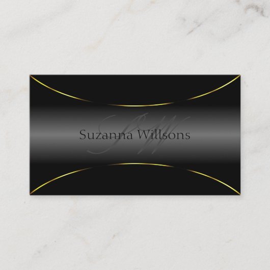 Elegant Black met Gold Border en Monogram Luxury Visitekaartje (Voorkant)