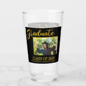 Elegant Black met Gold Glitter Afstuderen Foto Glas (Achterkant)
