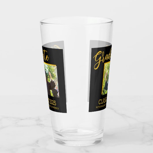 Elegant Black met Gold Glitter Afstuderen Foto Glas (Rechts)