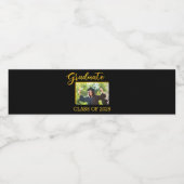 Elegant Black met Gold Glitter Afstuderen Foto Waterfles Etiket (Enkel label)