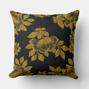 Elegant Black met Gold Glitter/Folie look Floral Kussen