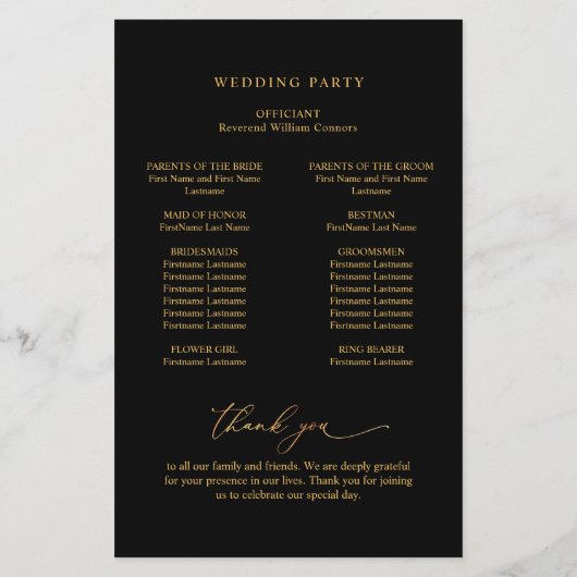 Elegant Black met Gold Monogram Wedding Program (Achterkant)