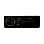 Elegant Black met Gold Monogrammed Weddenlabel Etiket (Voorkant)