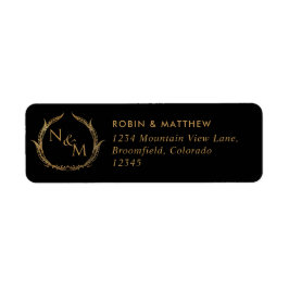 Elegant Black met Gold Monogrammed Weddenlabel Etiket
