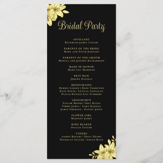 Elegant Black met Gold Typography Wedding Programmakaart (Achterkant)