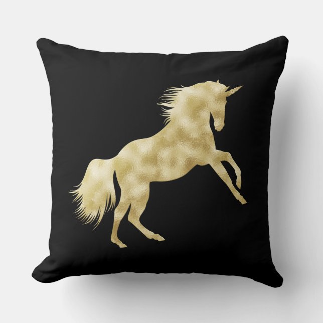 ELEGANT BLACK MET GOLDEN UNICORN KUSSEN (Voorkant)